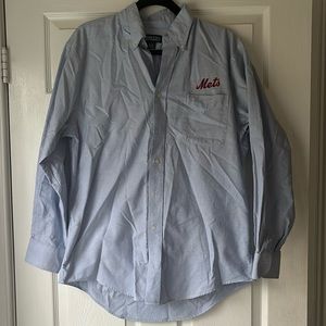 METS Baseball Lands End Blue Men’s Button Up Collar Shirt Sz 16 Regular 33